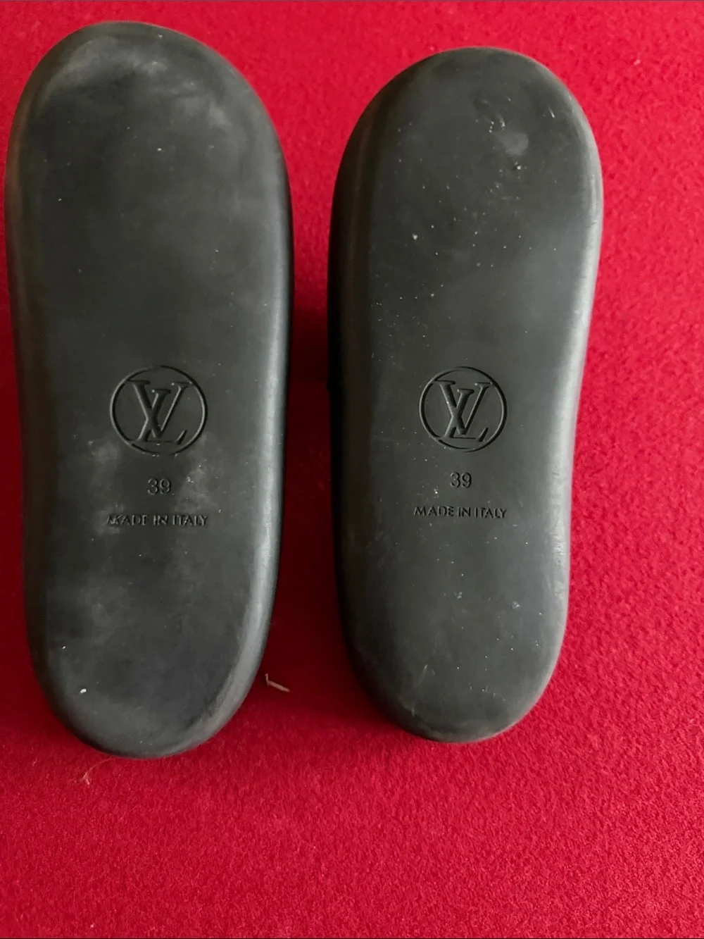 Louis Vuitton Brown Monogram Slide Sandals with Black Footbed